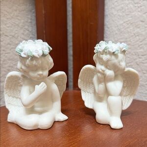 Vtg White  Cherub Angel Baby Crown Of Roses..